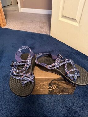 Chaco ZX2 Classic Sandals in Wink Blue with Pink Floral Accents